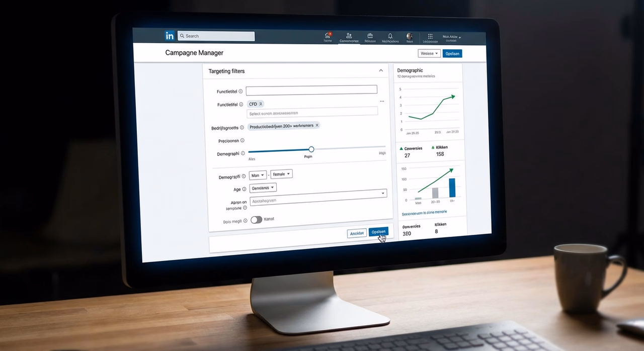 LinkedIn Campaign Manager interface toont geavanceerde targeting opties voor B2B-advertenties