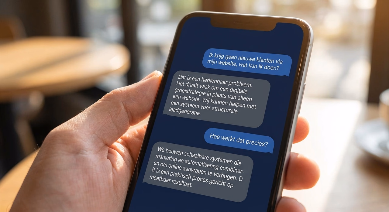 Close-up van AI chatbot gesprek op smartphone met intelligente antwoorden
