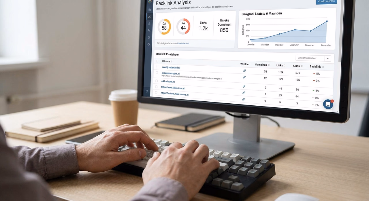 Detail van backlink analyse dashboard met domein autoriteit metriek Detail van backlink analyse dashboard met domein autoriteit metriek