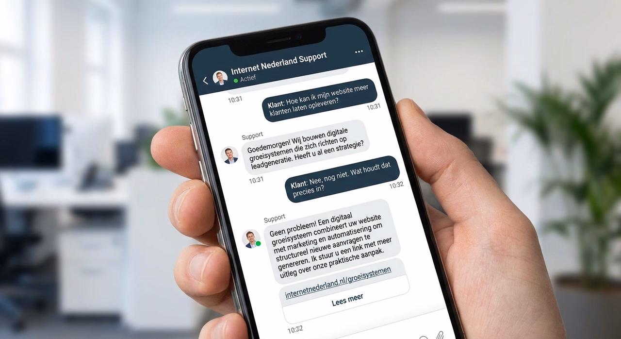 Chatgesprek op telefoon met snelle reactie van customer support Chatgesprek op telefoon met snelle reactie van customer support