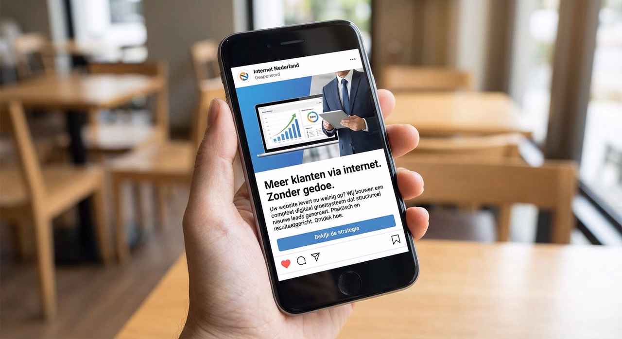 Close-up van Instagram advertentie op mobiel scherm in advertentiefeed