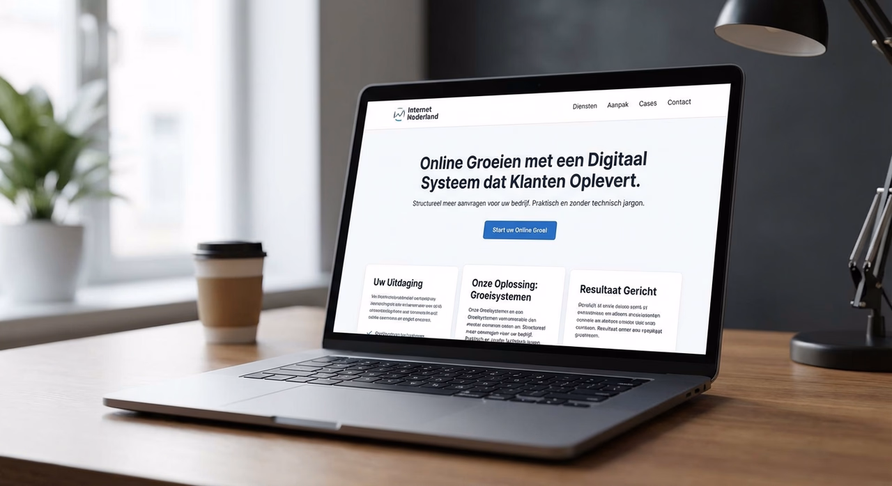 Modern website design met duidelijke hiërarchie en call-to-action button op laptopscherm