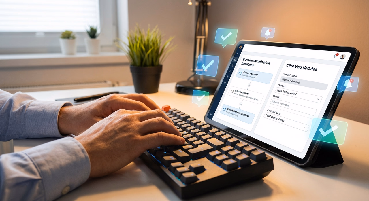 Close-up of AI automation handling emails and CRM data entry tasks with minimal manual effort required