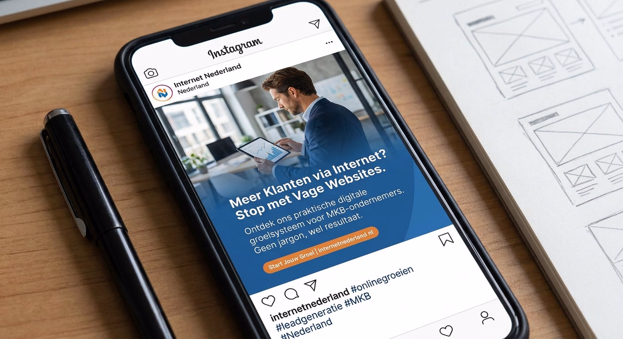 Detailopname van professioneel ontworpen Instagram post op smartphone scherm Detailopname van professioneel ontworpen Instagram post op smartphone scherm