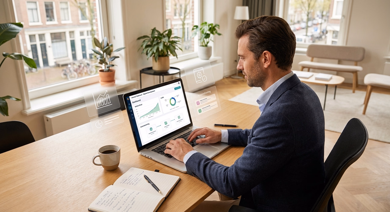 AI agent dashboard helping a business professional automate tasks and manage workflows efficiently