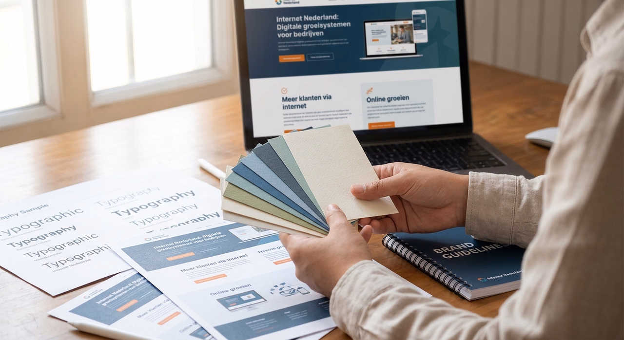 Grafisch designer kiest kleuren en fonts voor professioneel webdesign