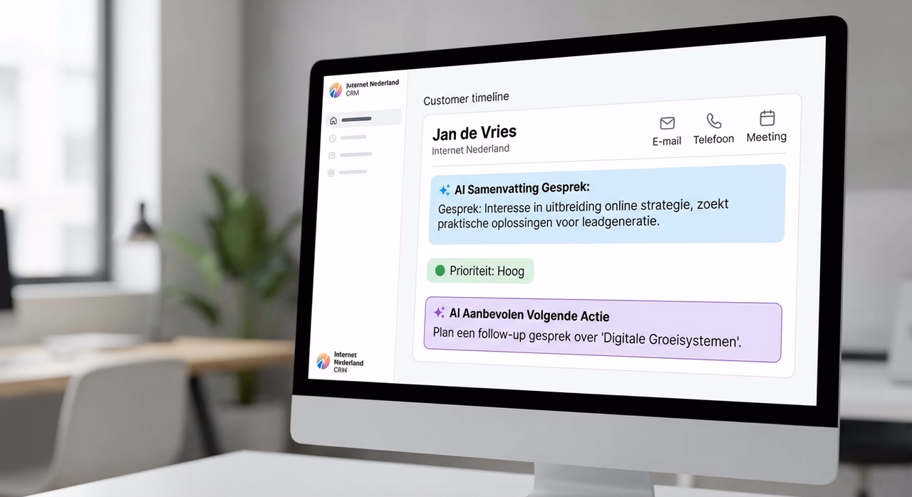 Close-up of CRM software interface showing AI-powered customer insights and automation recommendations