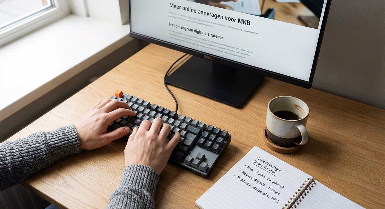 Handen typen contentplan voor content marketing strategie