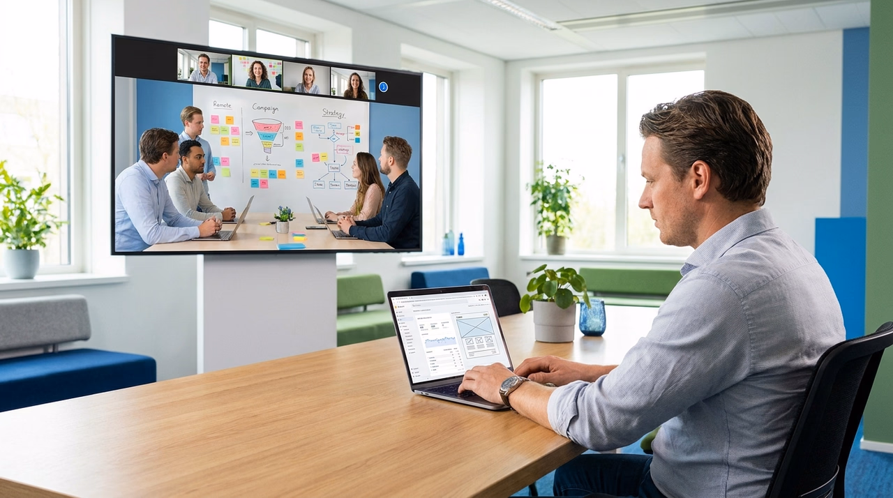 MKB ondernemer overlegt met marketing agency over digitale groeistrategie en lead generatie MKB ondernemer overlegt met marketing agency over digitale groeistrategie en lead generatie