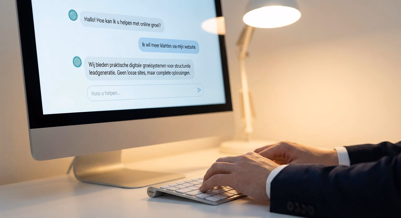 AI chatbot interface answering customer questions on computer screen in business setting