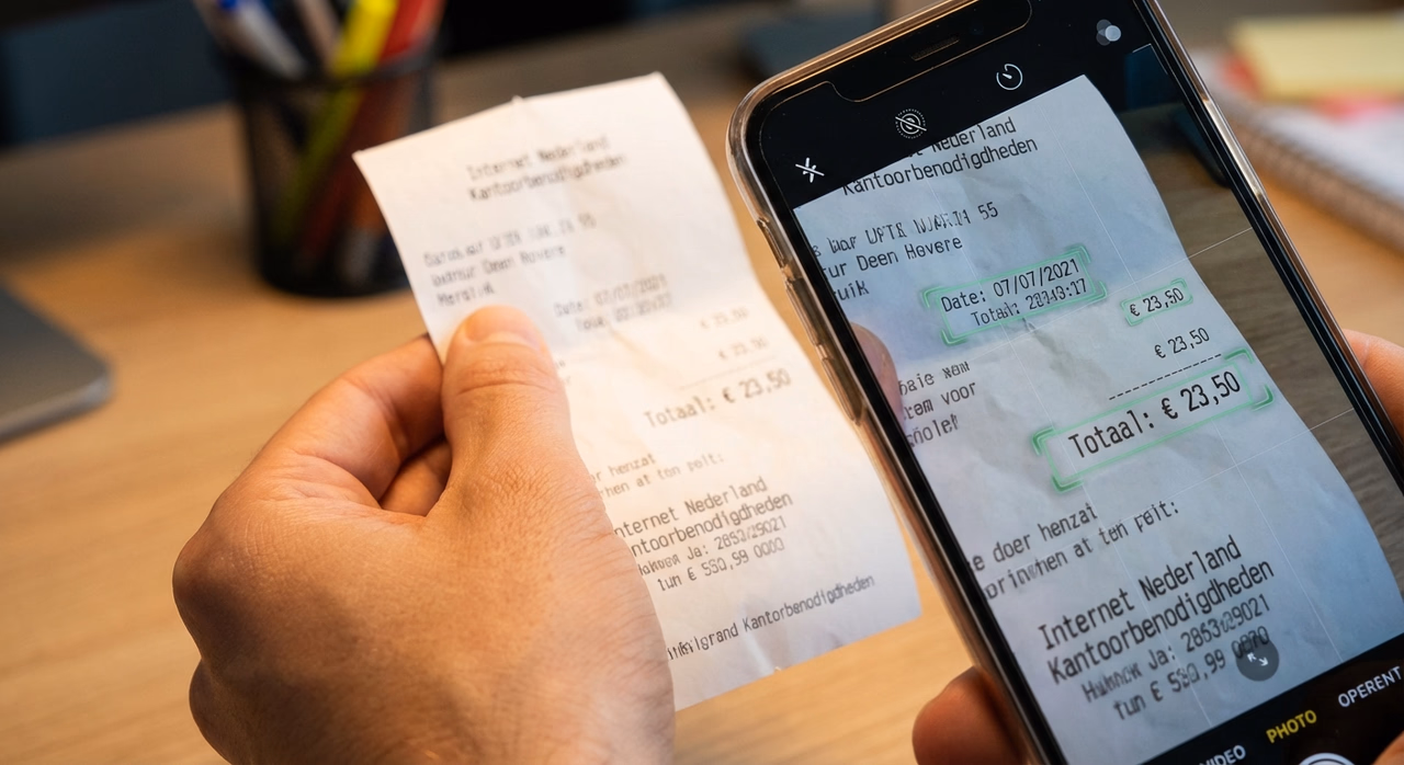 Smartphone scant factuur automatisch in voor AI-gestuurde administratie verwerking