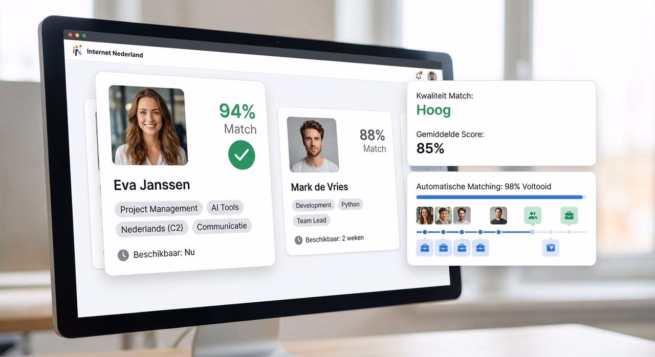 AI recruitment matching interface showing candidate-to-job matches with compatibility scores