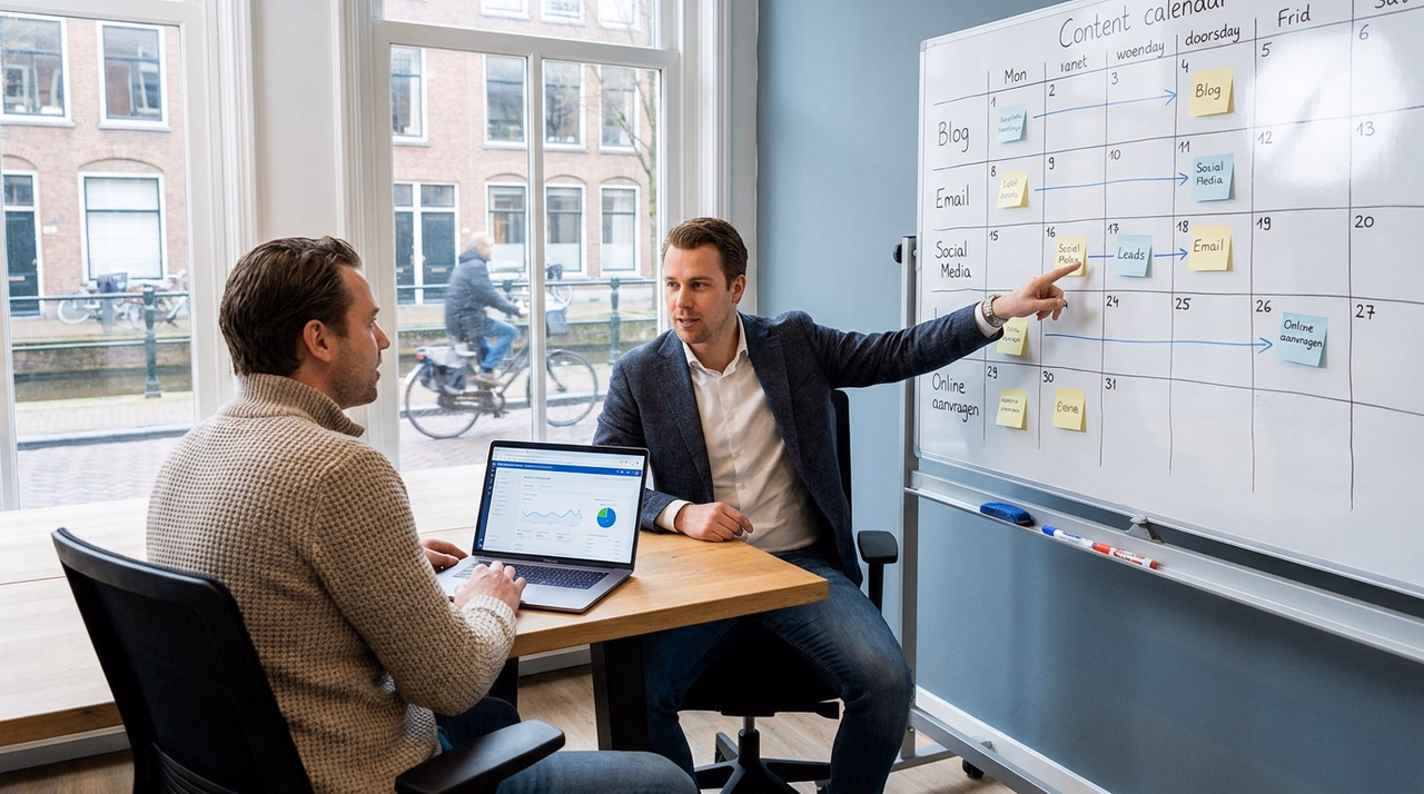 MKB-ondernemer bespreekt uitbesteden van content marketing met online marketingbureau MKB-ondernemer bespreekt uitbesteden van content marketing met online marketingbureau