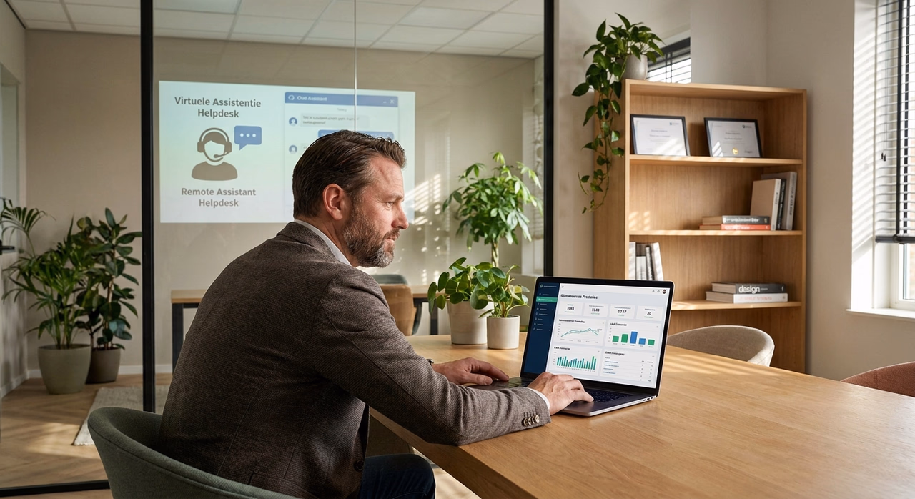 Ondernemer delegeert helpdesk-taken aan virtual assistant voor efficiënter bedrijfsbeheer Ondernemer delegeert helpdesk-taken aan virtual assistant voor efficiënter bedrijfsbeheer