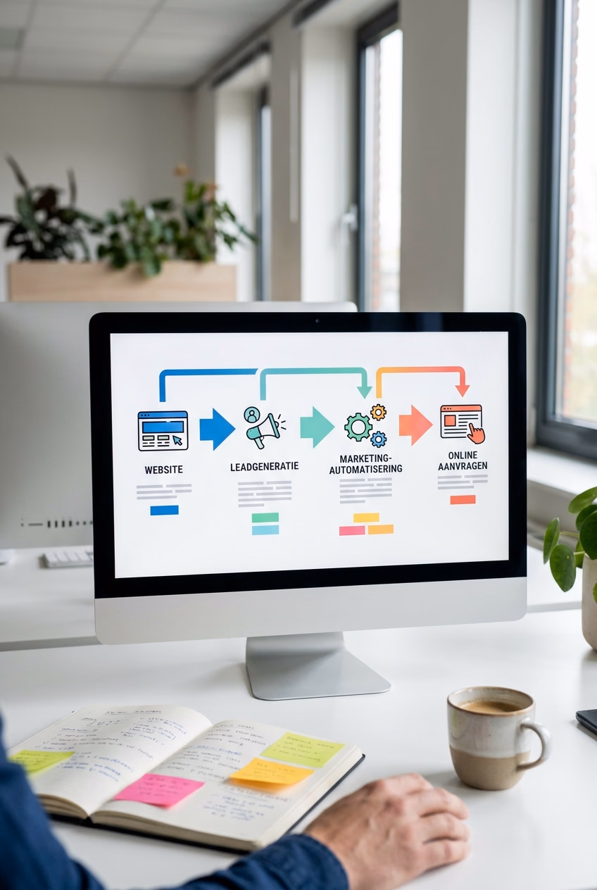 Scherm met digitale strategie voor het aansturen van een remote team voor online groei Scherm met digitale strategie voor het aansturen van een remote team voor online groei