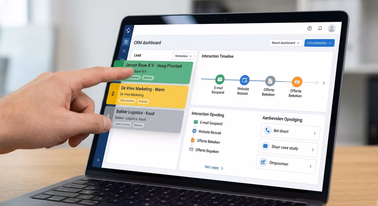 AI-powered CRM dashboard showing prioritized leads and automated sales recommendations
