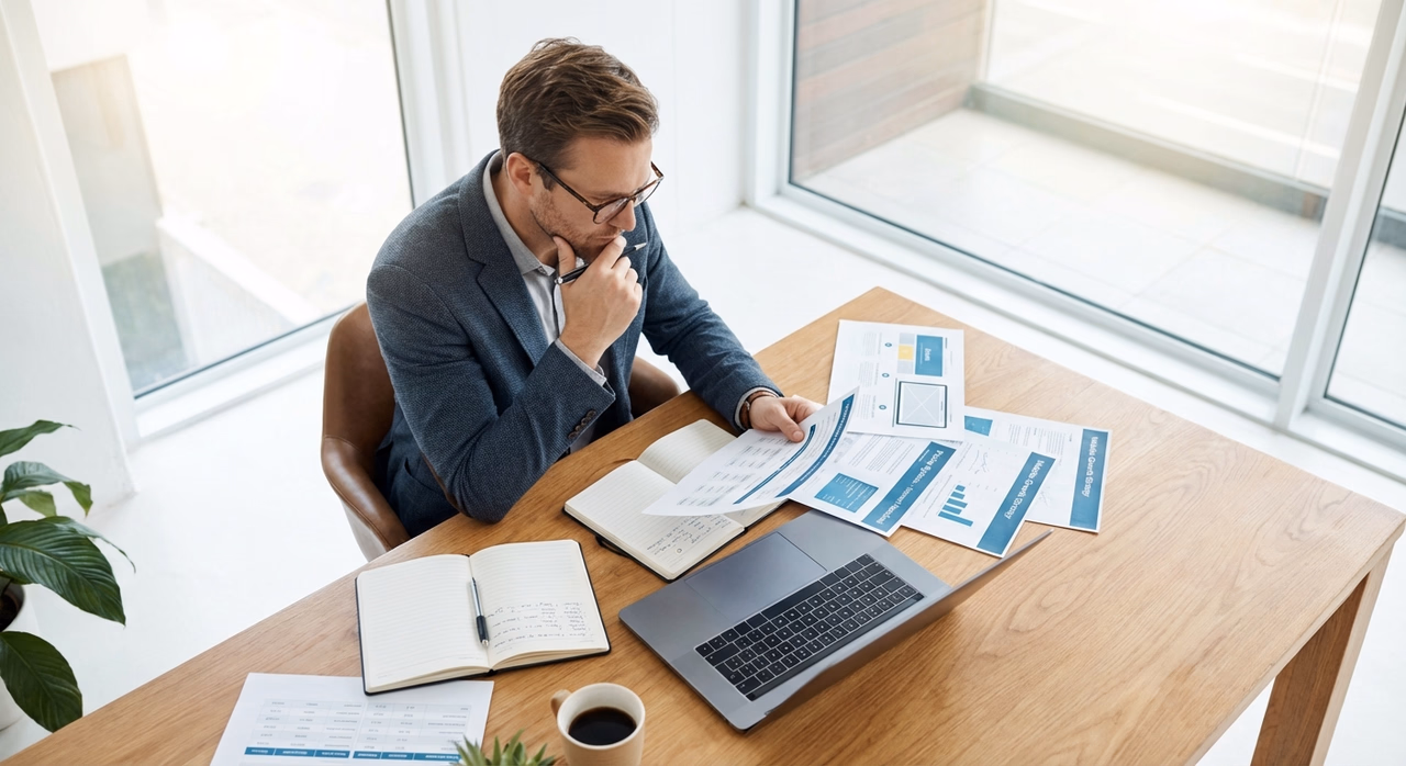 Ondernemer onderzoekt website opties en kosten bij het laten maken van een professionele website