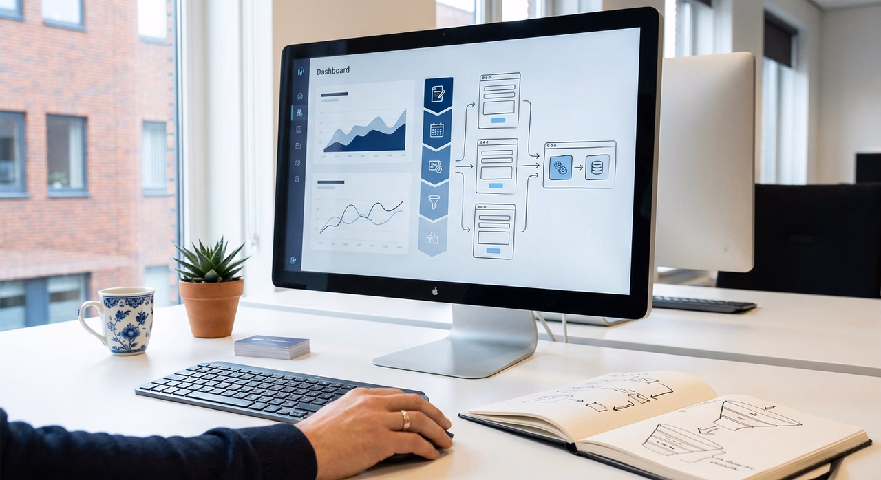 Detail van maatwerk software die website leads en automatisering voor MKB-bedrijf toont op beeldscherm