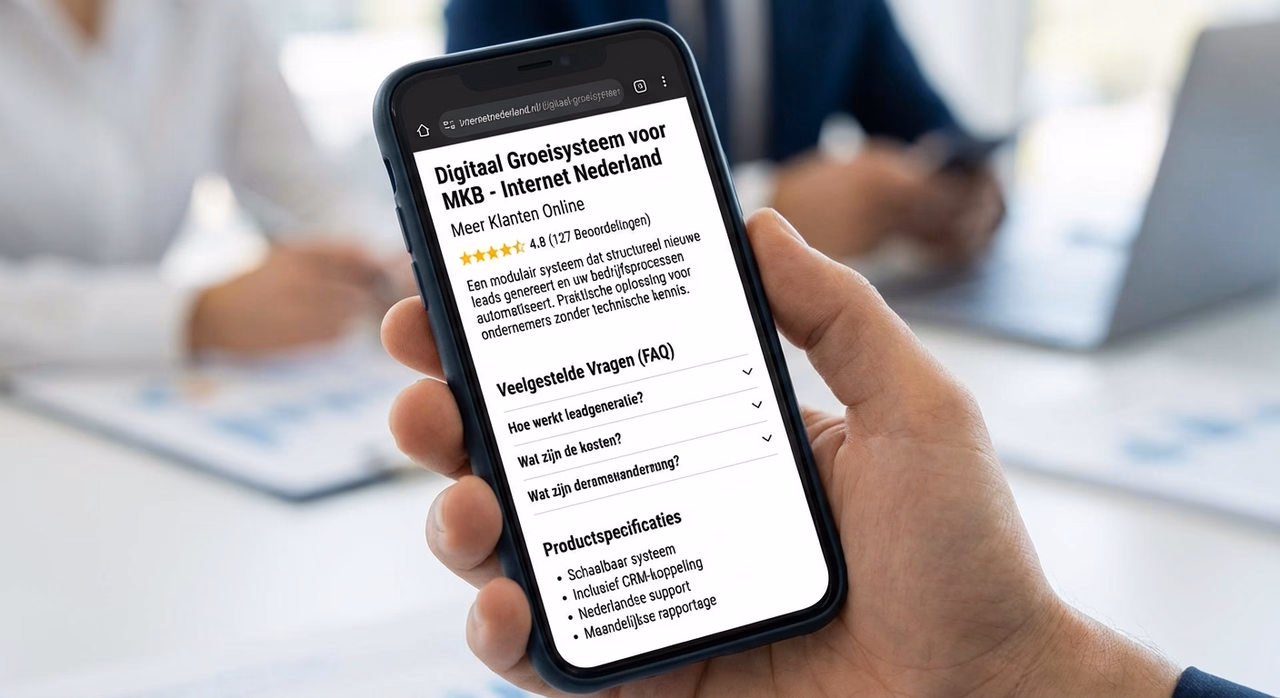 Mobile phone showing optimized product page with unique descriptions, ratings, and FAQ section