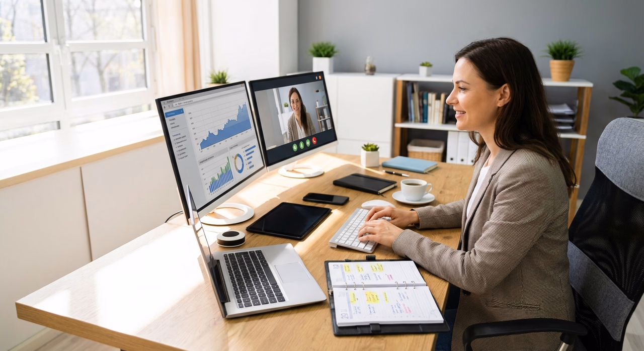 ZZP'er aan bureau werkt efficiënt met AI-automatisering gereedschappen