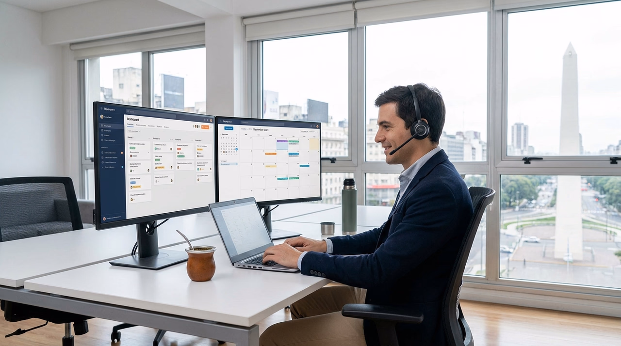 Asistente virtual trabajando de forma remota desde su computadora